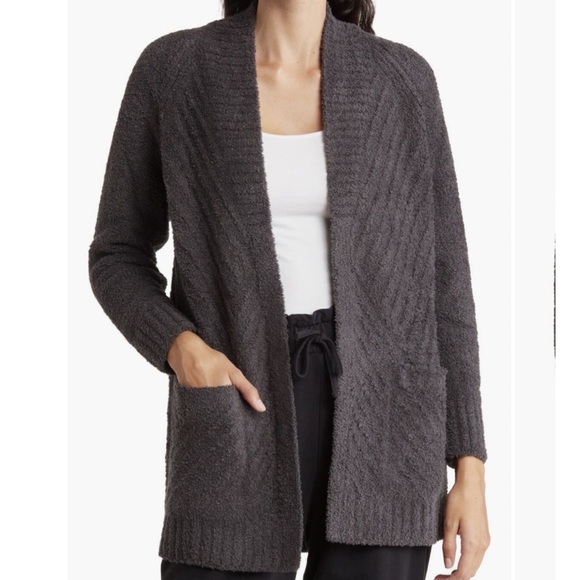 Barefoot Dreams cozychic directional ribbed dark gray medium cardigan sweater - Picture 1 of 5